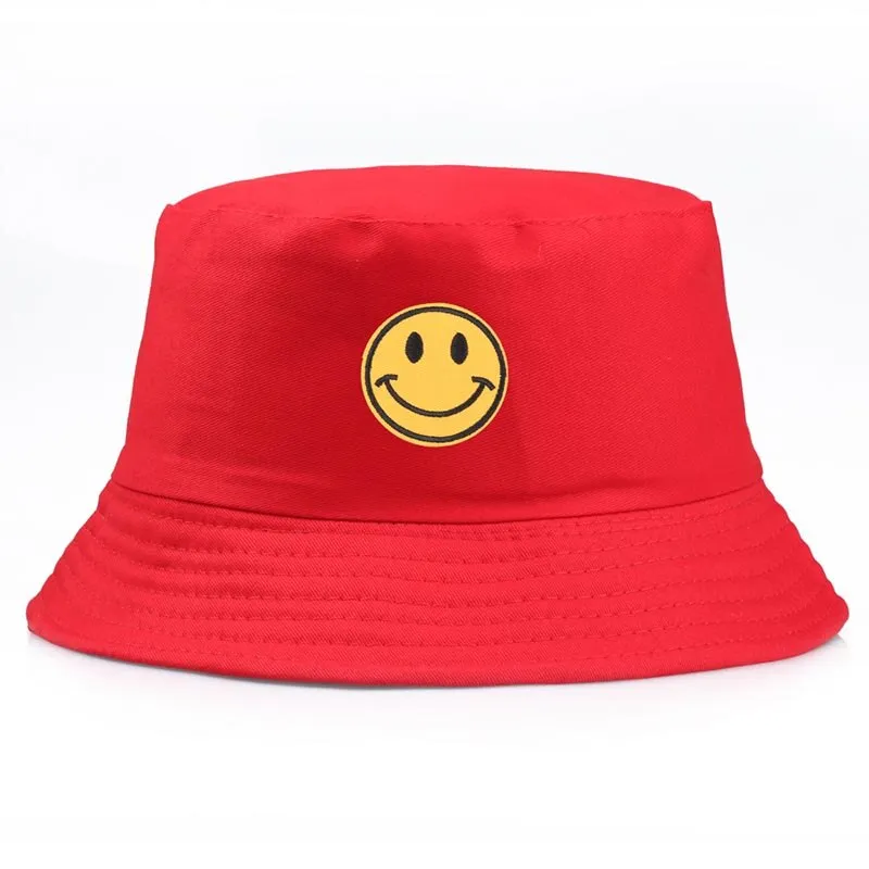 Bucket Hats For Women Embroidery Cartoon Smile Fisherman Hat Summer Fashion Simple Couple Visor Bob Sun Caps