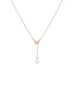 Butterfly Pearl Choker Necklace Rosegold