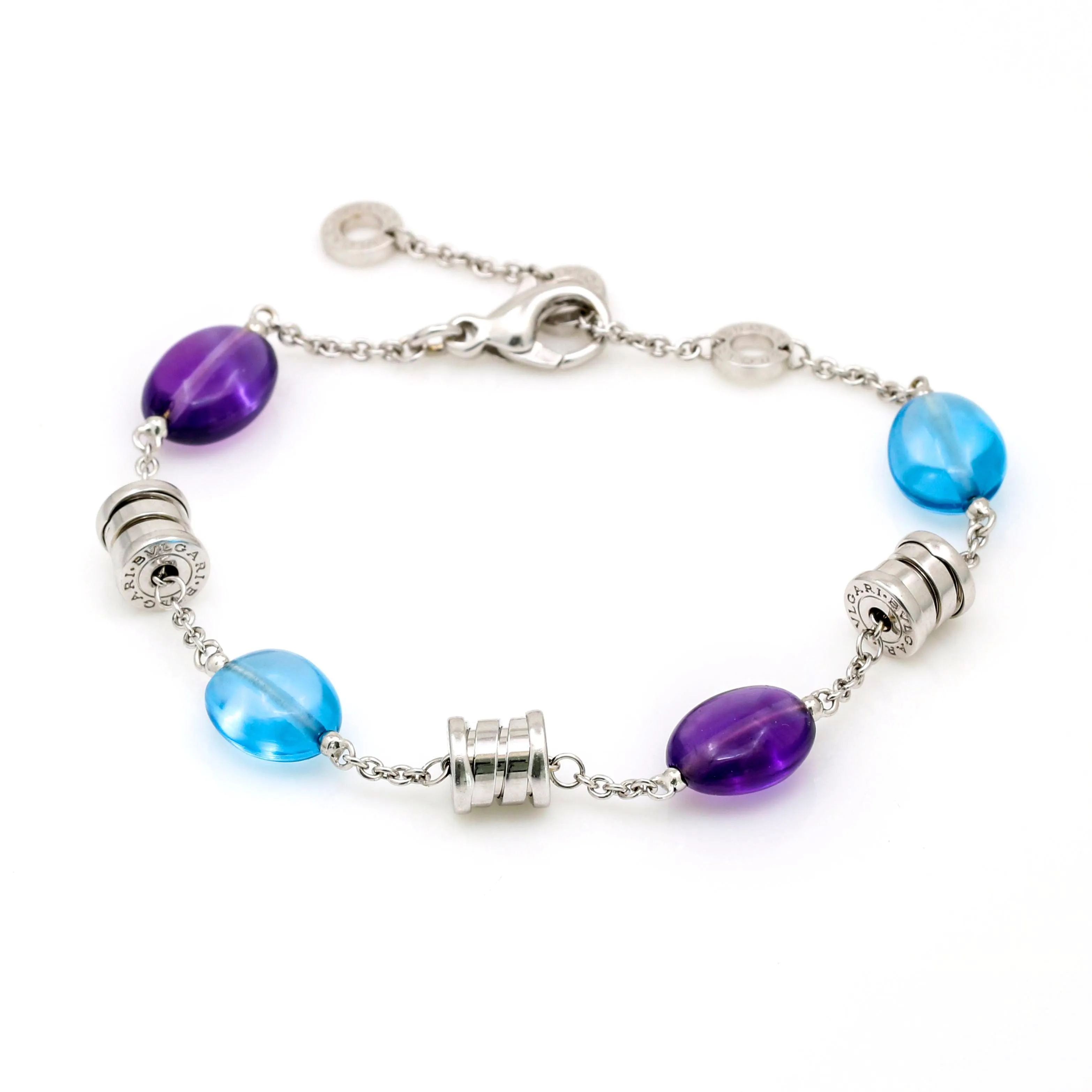 Bvlgari B.Zero1 18K White Gold Bracelet with Blue Topaz and Amethyst