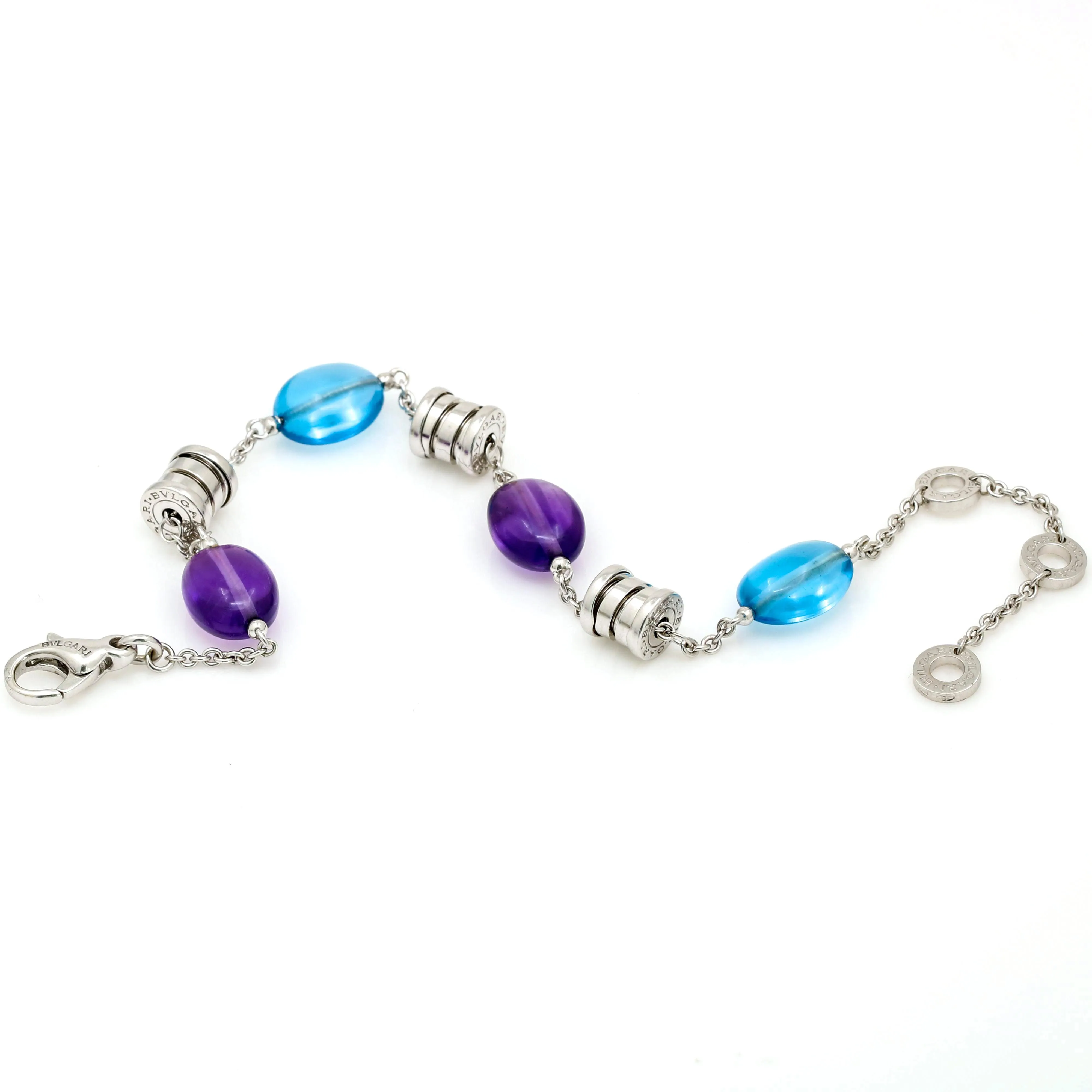 Bvlgari B.Zero1 18K White Gold Bracelet with Blue Topaz and Amethyst