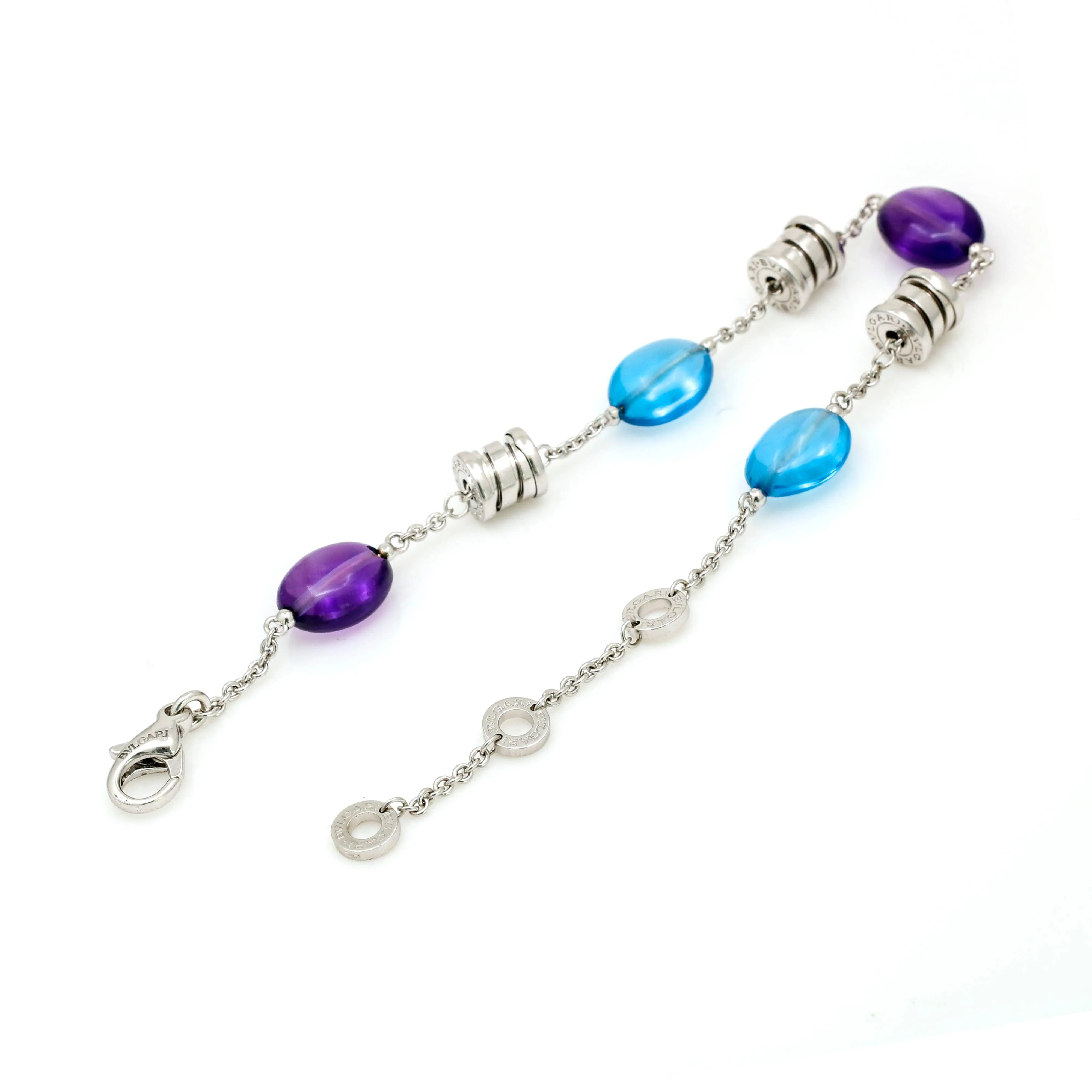 Bvlgari B.Zero1 18K White Gold Bracelet with Blue Topaz and Amethyst