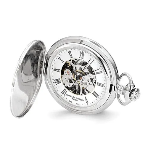 Charles Hubert Chrome-Finish Shield Design Pocket Watch - Engravable