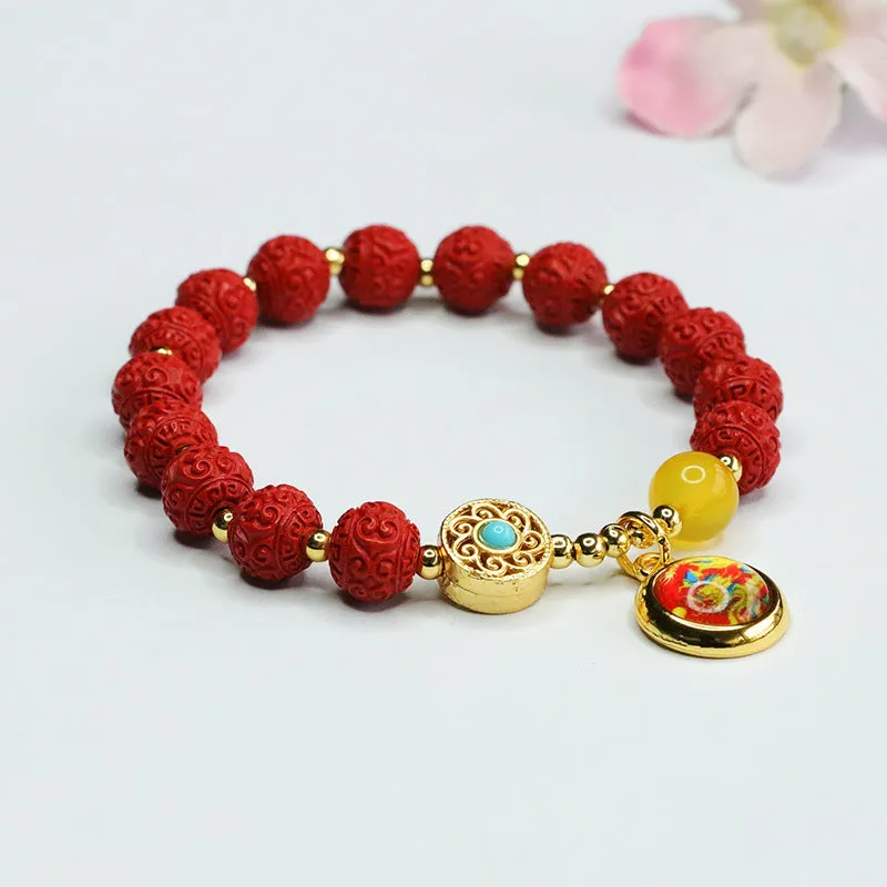 Cinnabar Bracelet with Red Sand Emblem Bead Bracelet and Female Ethnic Style