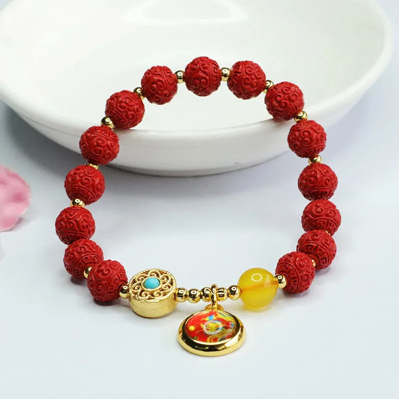 Cinnabar Bracelet with Red Sand Emblem Bead Bracelet and Female Ethnic Style