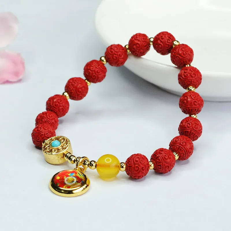 Cinnabar Bracelet with Red Sand Emblem Bead Bracelet and Female Ethnic Style