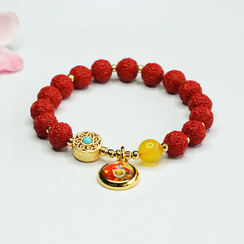 Cinnabar Bracelet with Red Sand Emblem Bead Bracelet and Female Ethnic Style