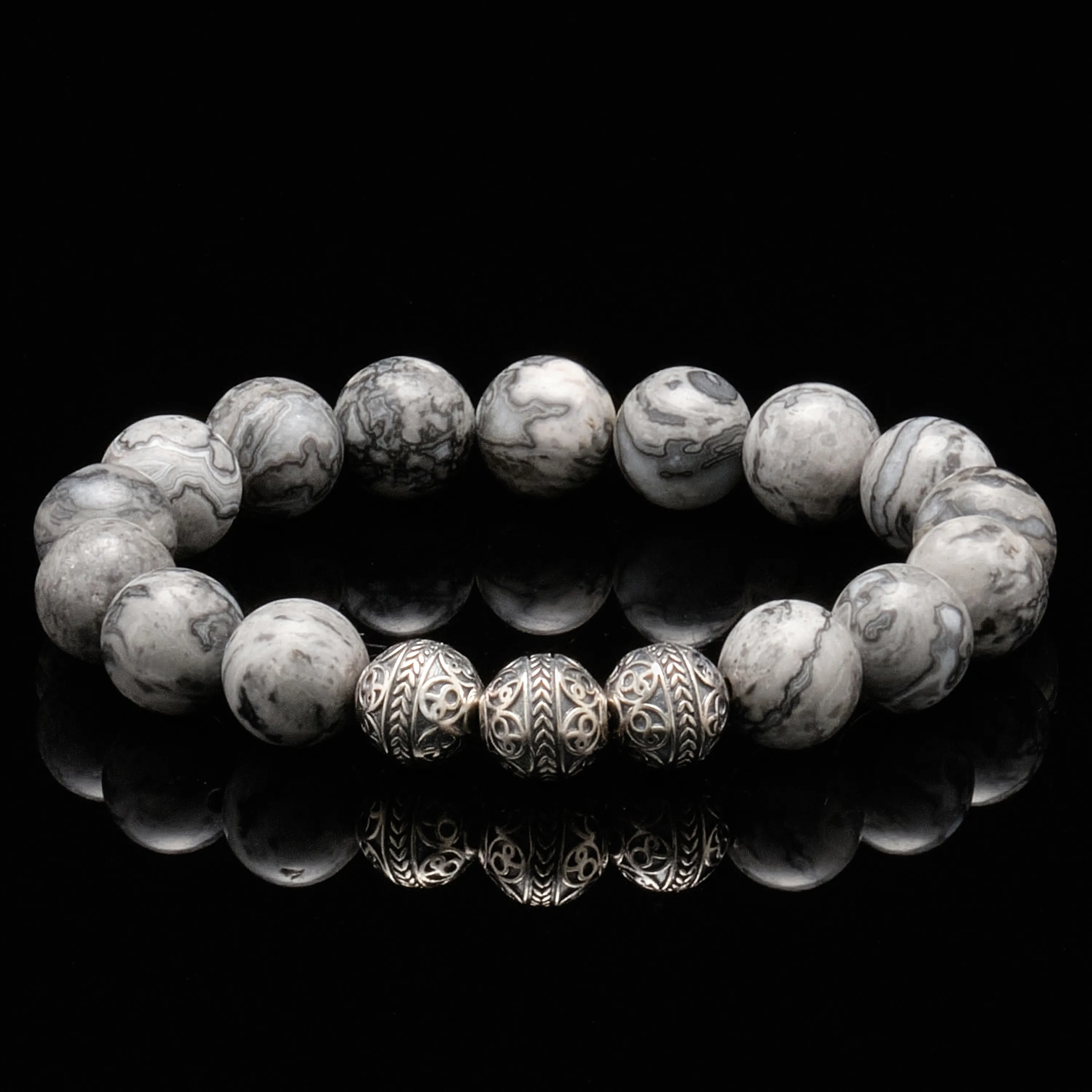 Classic Silver Picasso Jasper Beaded Bracelet