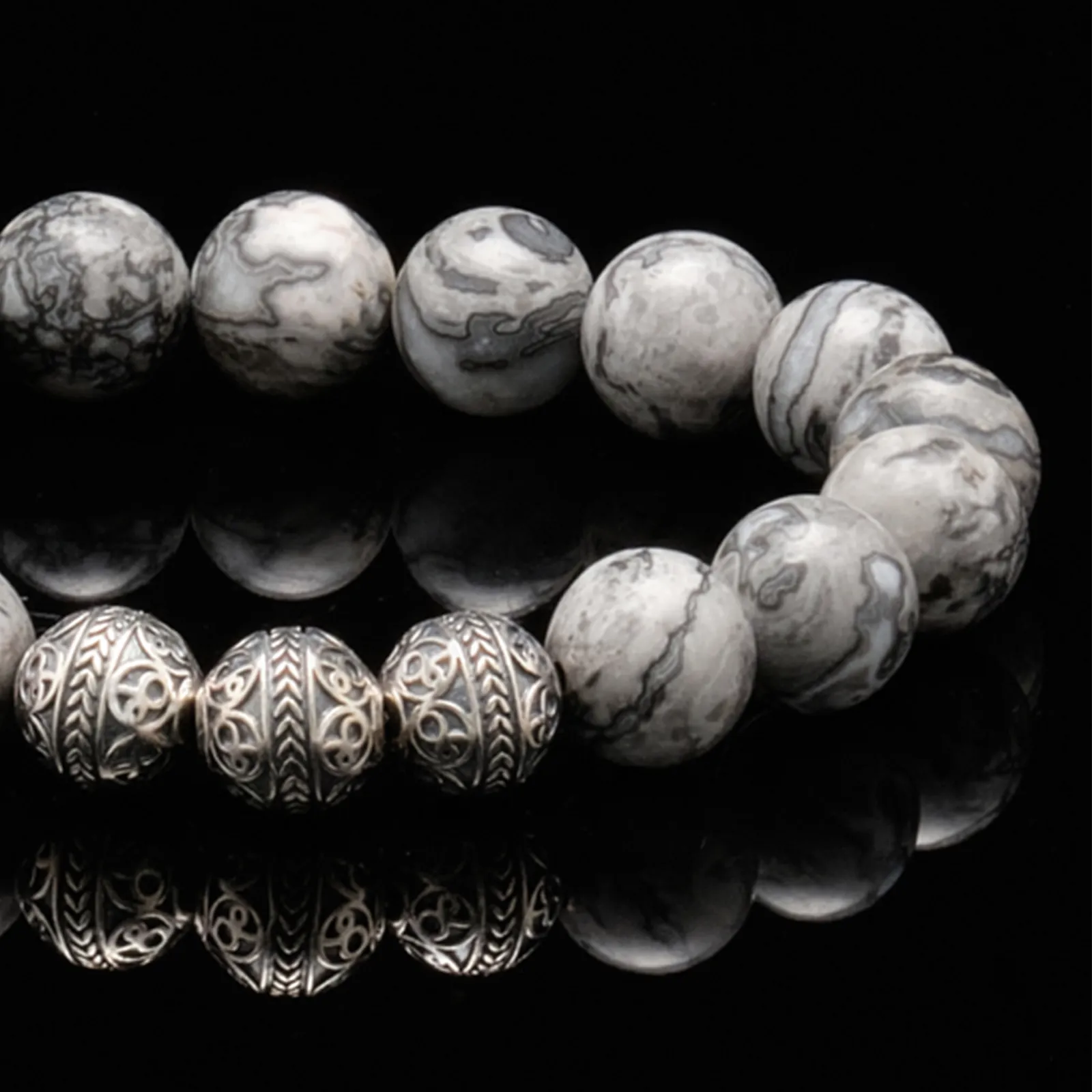 Classic Silver Picasso Jasper Beaded Bracelet