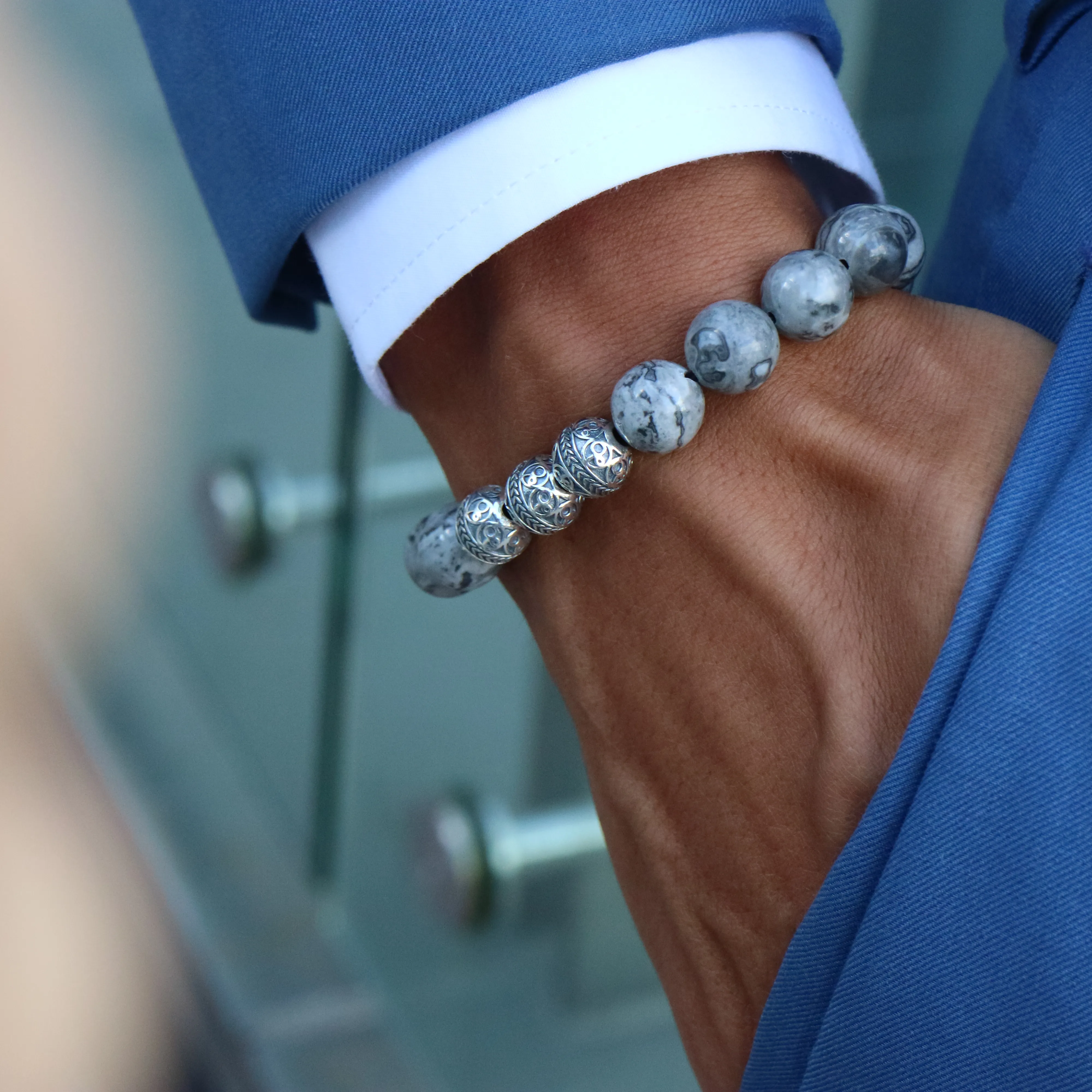 Classic Silver Picasso Jasper Beaded Bracelet