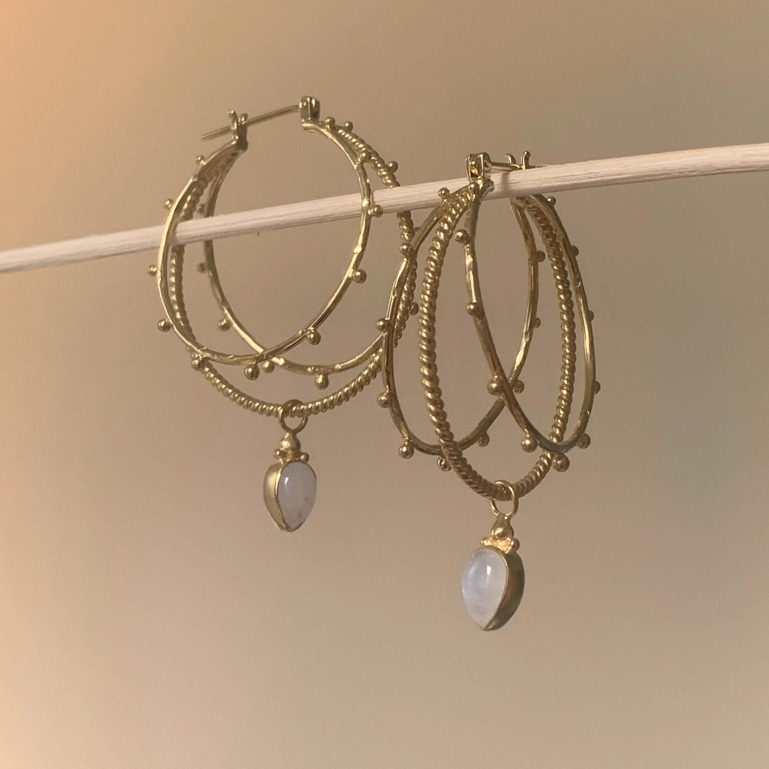 Cleopatra 14K Gold Rainbow Moonstone Earrings