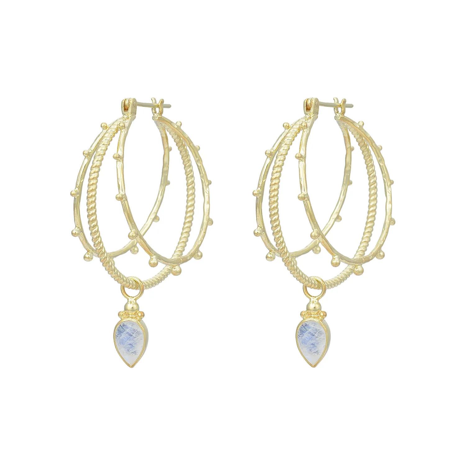 Cleopatra 14K Gold Rainbow Moonstone Earrings