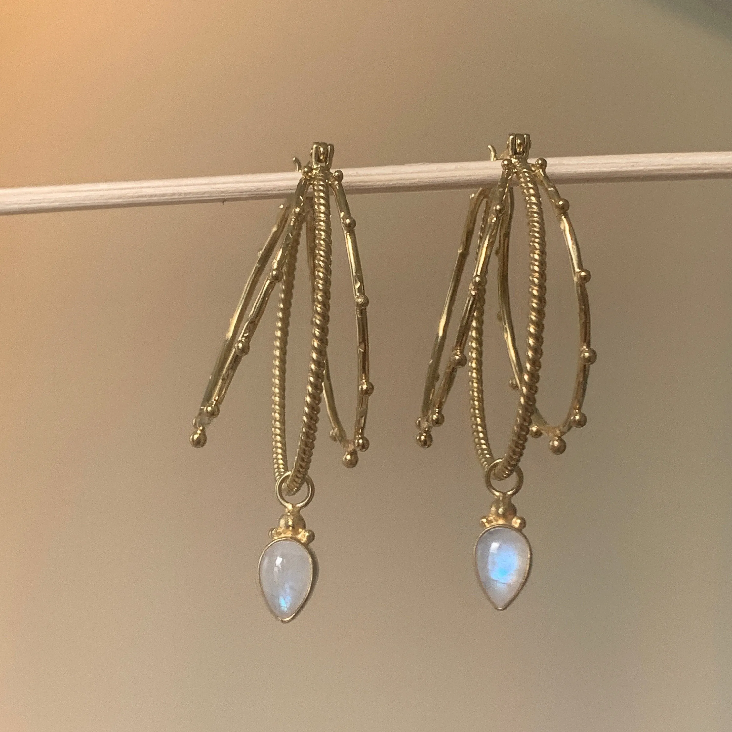 Cleopatra 14K Gold Rainbow Moonstone Earrings