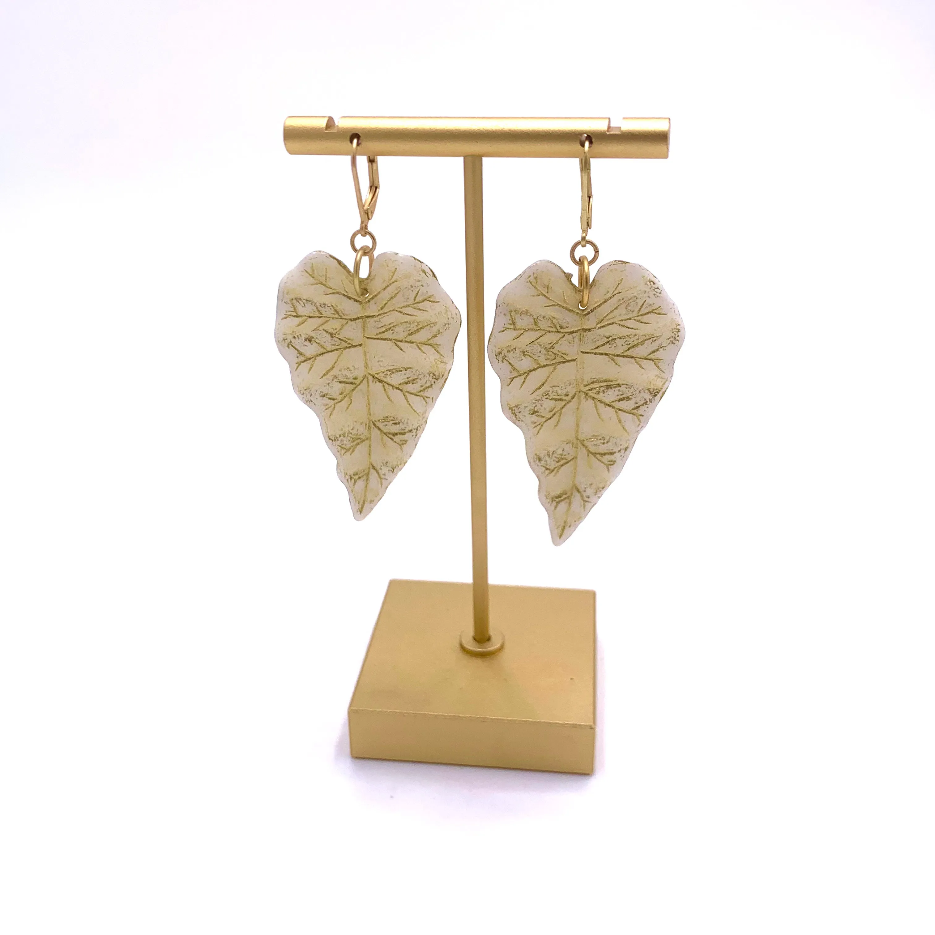 Cream & Gold Ivy Leaf Earrings