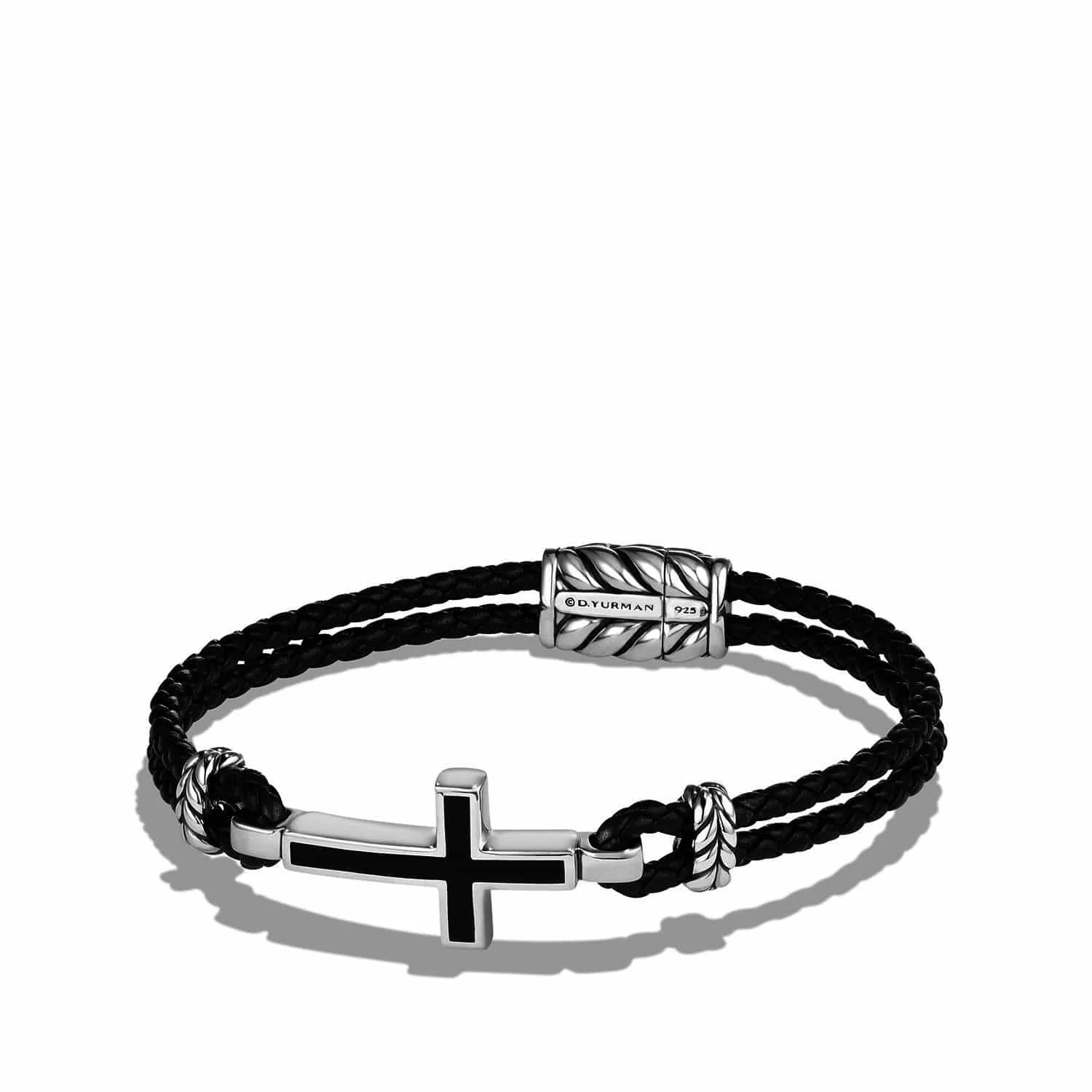 Cross Station Leather Bracelet with Black Onyx