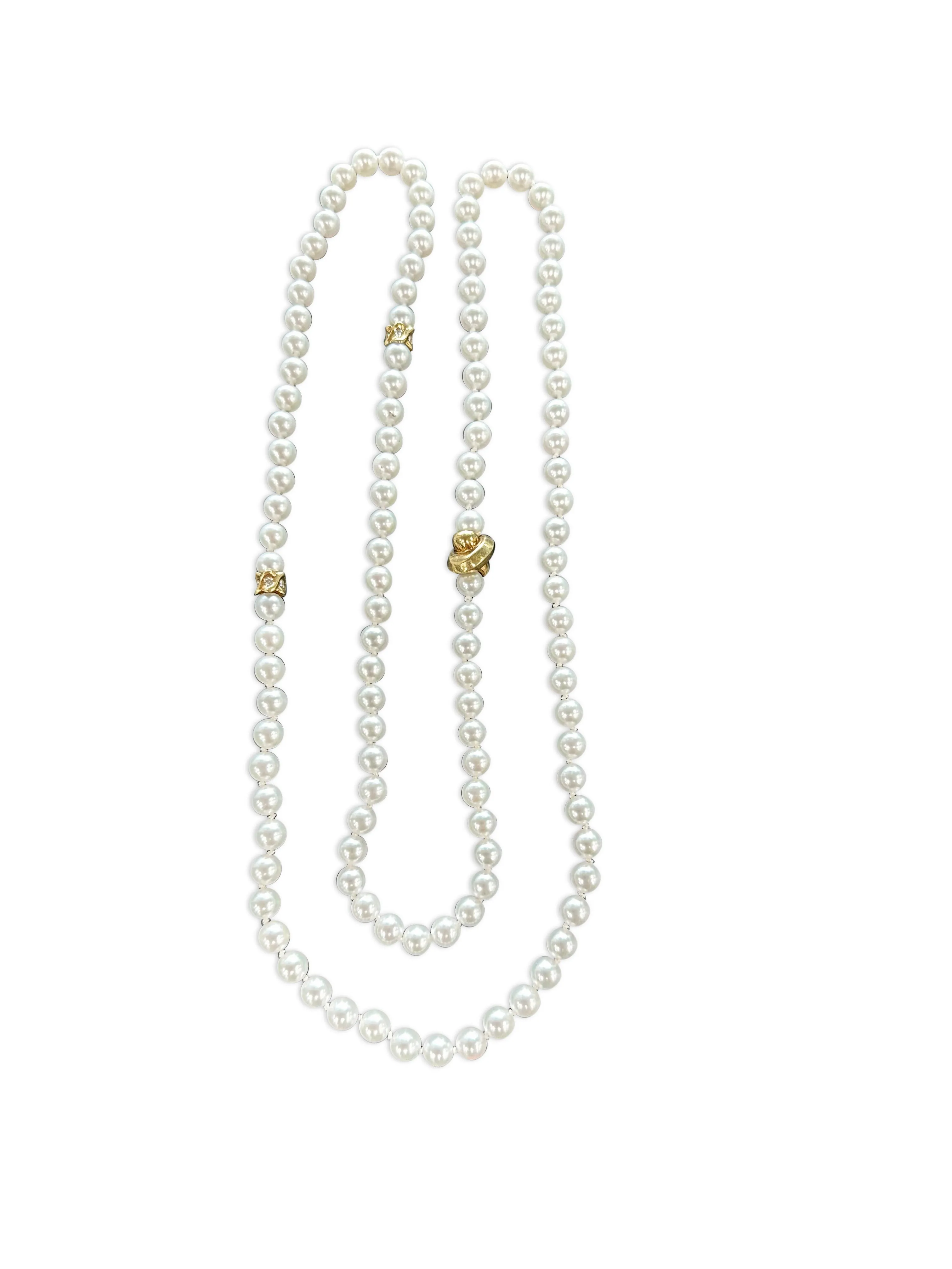 Cultured Pearl and Diamond Convertible Necklace & Bracelet Set in 18k Yellow Gold