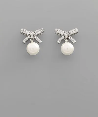 CZ Bow & Pearl Studs