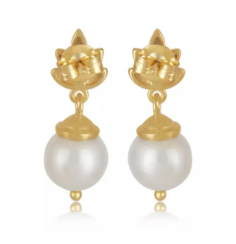 Dainty South Sea Pearl 24k Gold Plated Stud Earrings