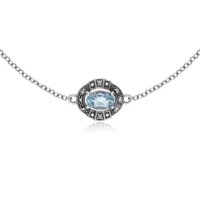 Damen Sterlingsilber Oval Blau Topas und Markasit Cluster-Armband