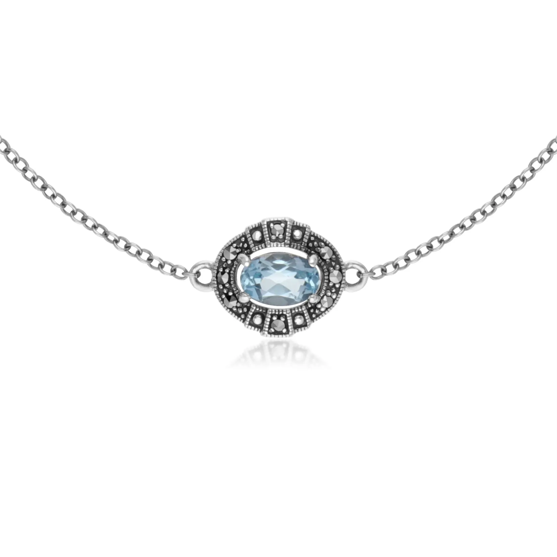 Damen Sterlingsilber Oval Blau Topas und Markasit Cluster-Armband