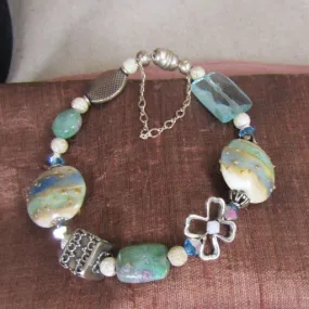 Designer Whimsical Aqua and Blue Handmade Beaded Bracelet