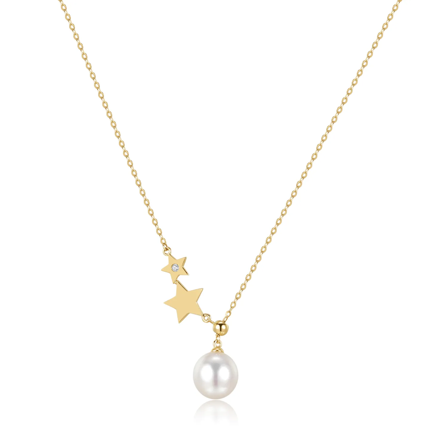 Diamond twin stars Pearl Necklace