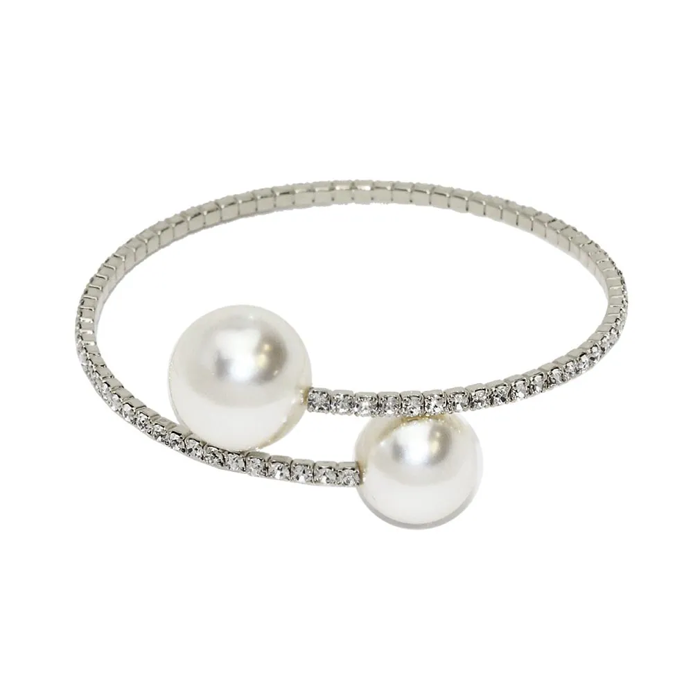 Double Pearl Rhinestone Bangle