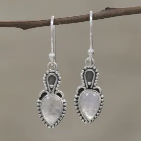 Earthly Crown Rainbow Moonstone Cabochon and Sterling Silver Earrings