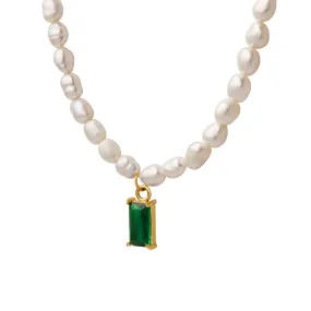 Emerald Pendant Freshwater Pearl Necklace