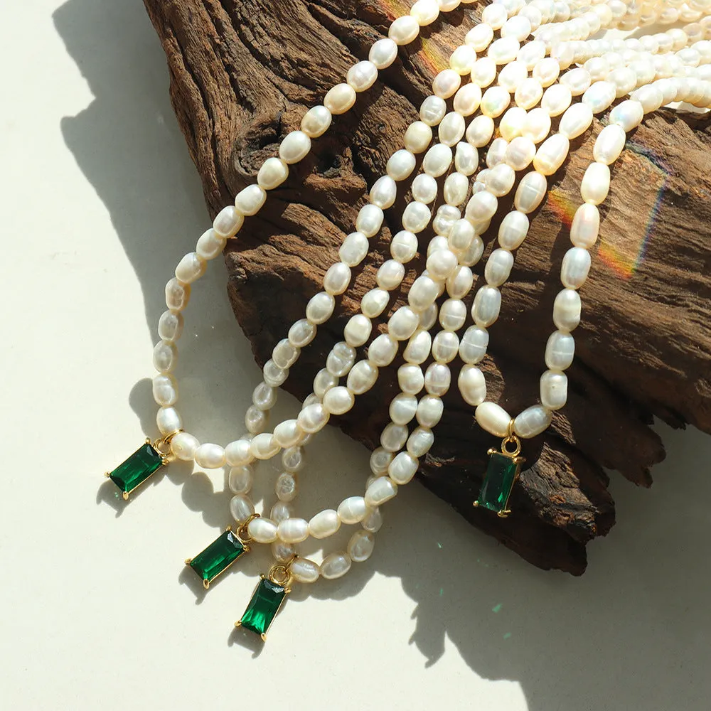 Emerald Pendant Freshwater Pearl Necklace