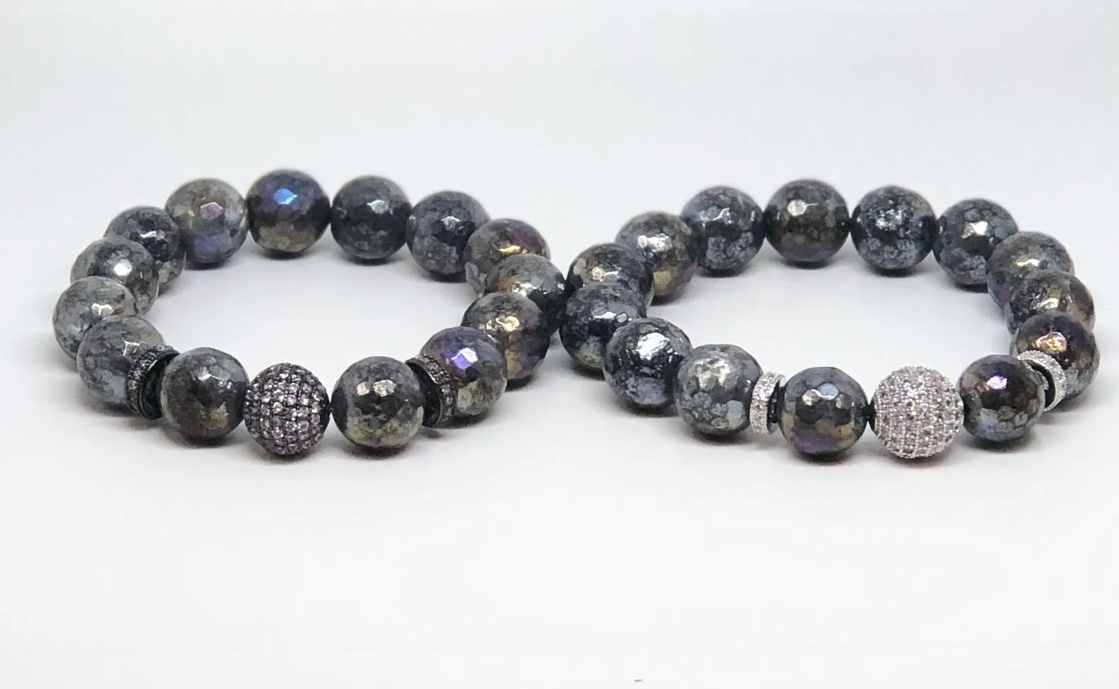 Faceted Natural Labradorite Stretch Bead Bracelet for Women