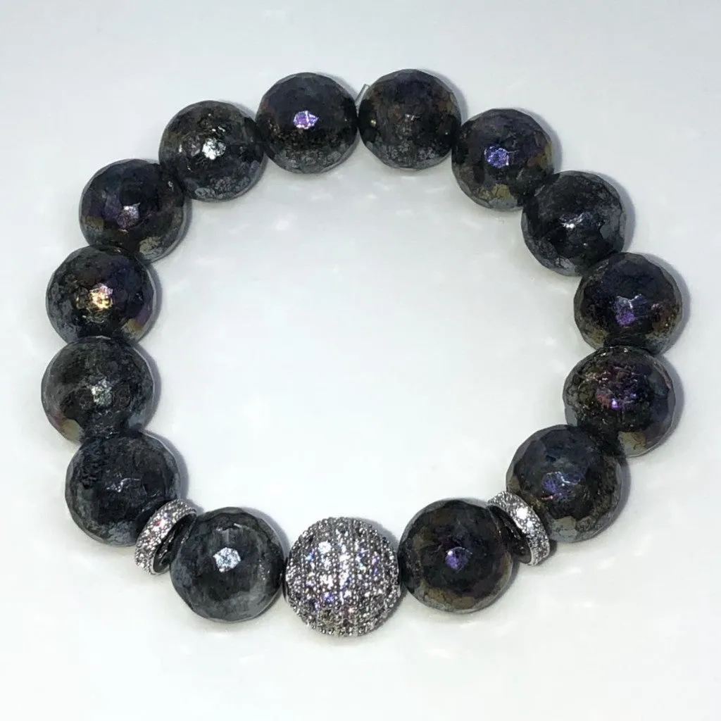 Faceted Natural Labradorite Stretch Bead Bracelet for Women