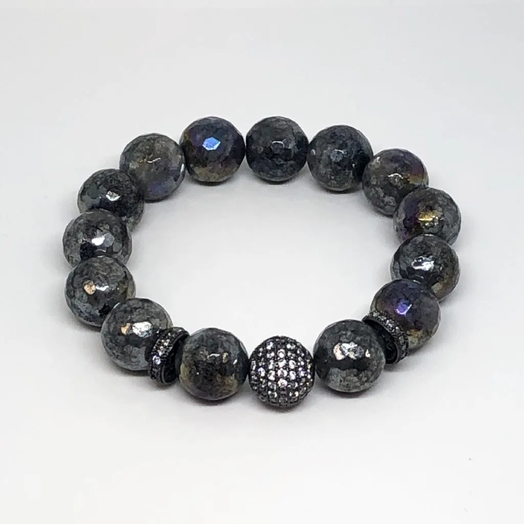 Faceted Natural Labradorite Stretch Bead Bracelet for Women