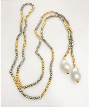 Facetted Silver Pyrite Lariat with Baroque Pearls