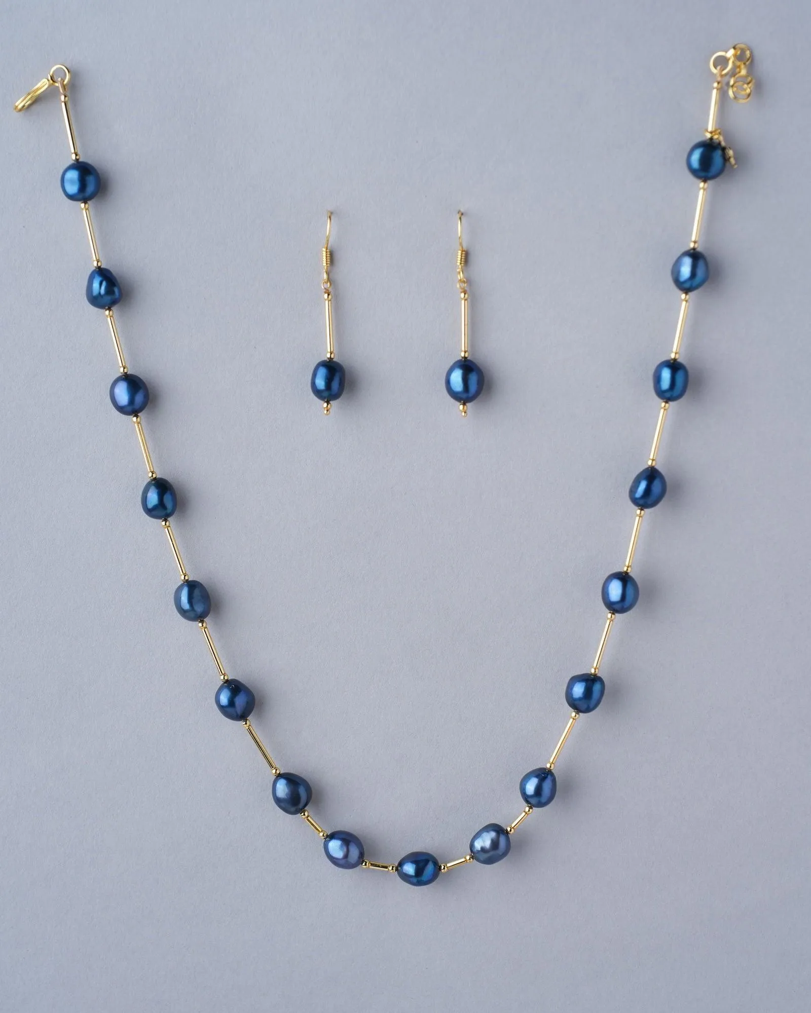 Fancy Dark Blue Pearl Necklace Set