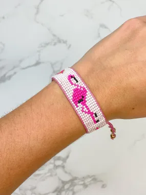 Flamingo Beaded Adjustable Bracelet - Pink