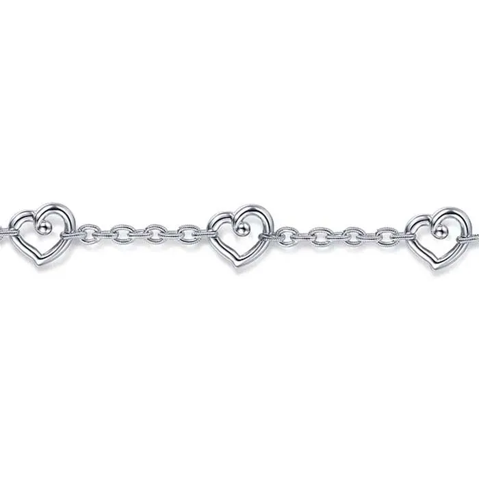 Gabriel & Co Heart Station Chain Bracelet in Sterling Silver