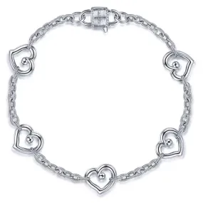 Gabriel & Co Heart Station Chain Bracelet in Sterling Silver