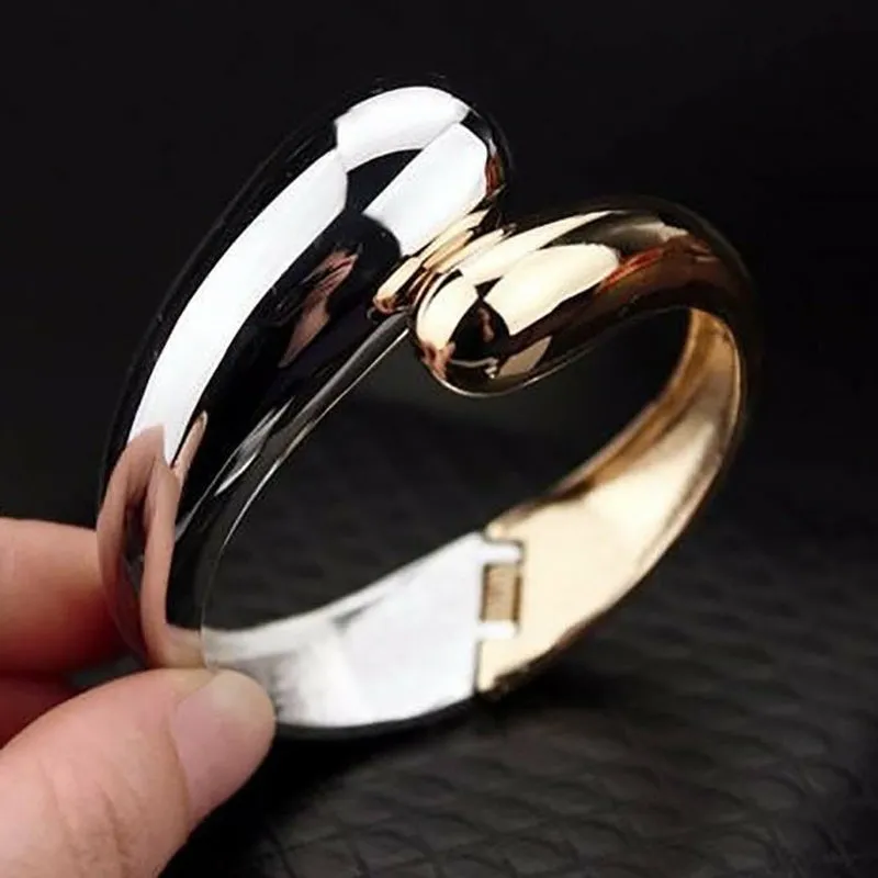 Gold & Silver Toned Women's Hinged Bangle Bracelet