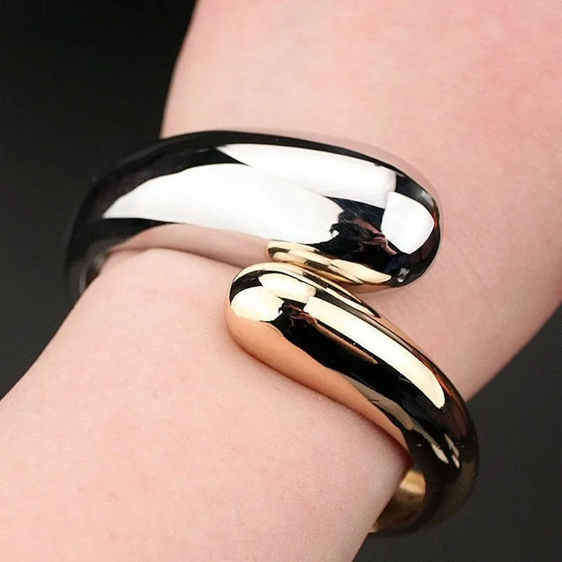 Gold & Silver Toned Women's Hinged Bangle Bracelet