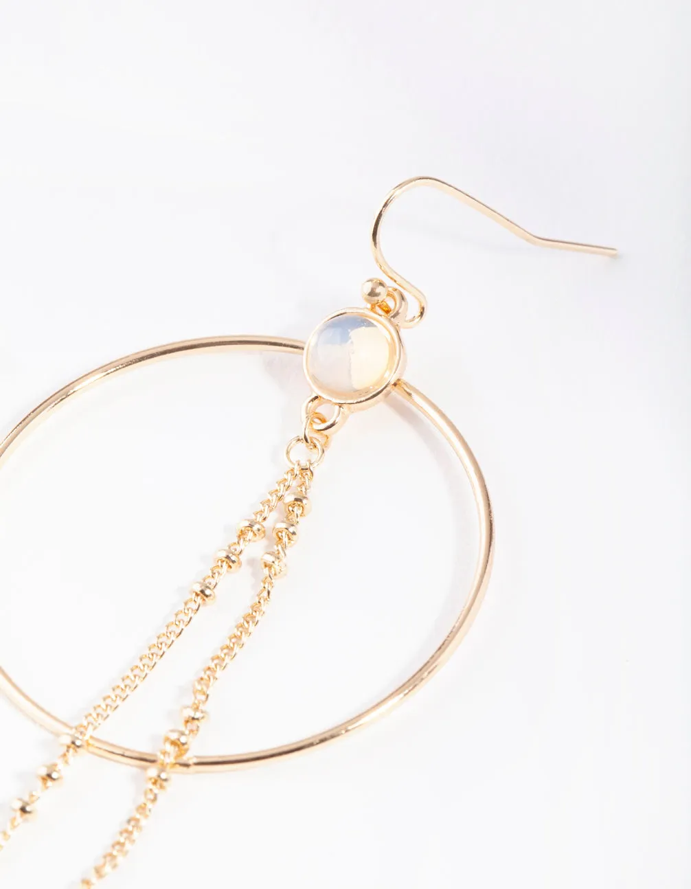 Gold Moonstone Tassel Circle Earrings