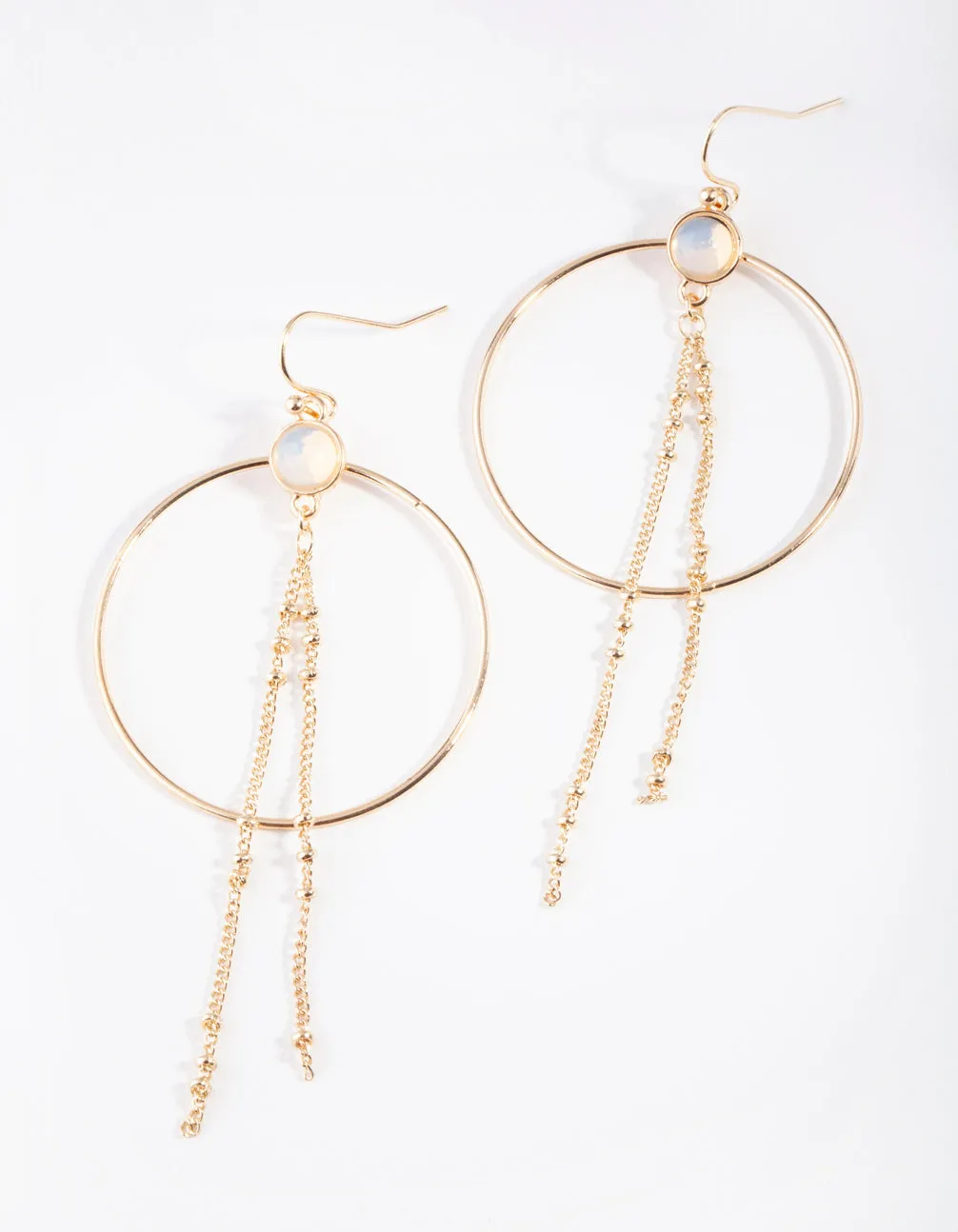 Gold Moonstone Tassel Circle Earrings