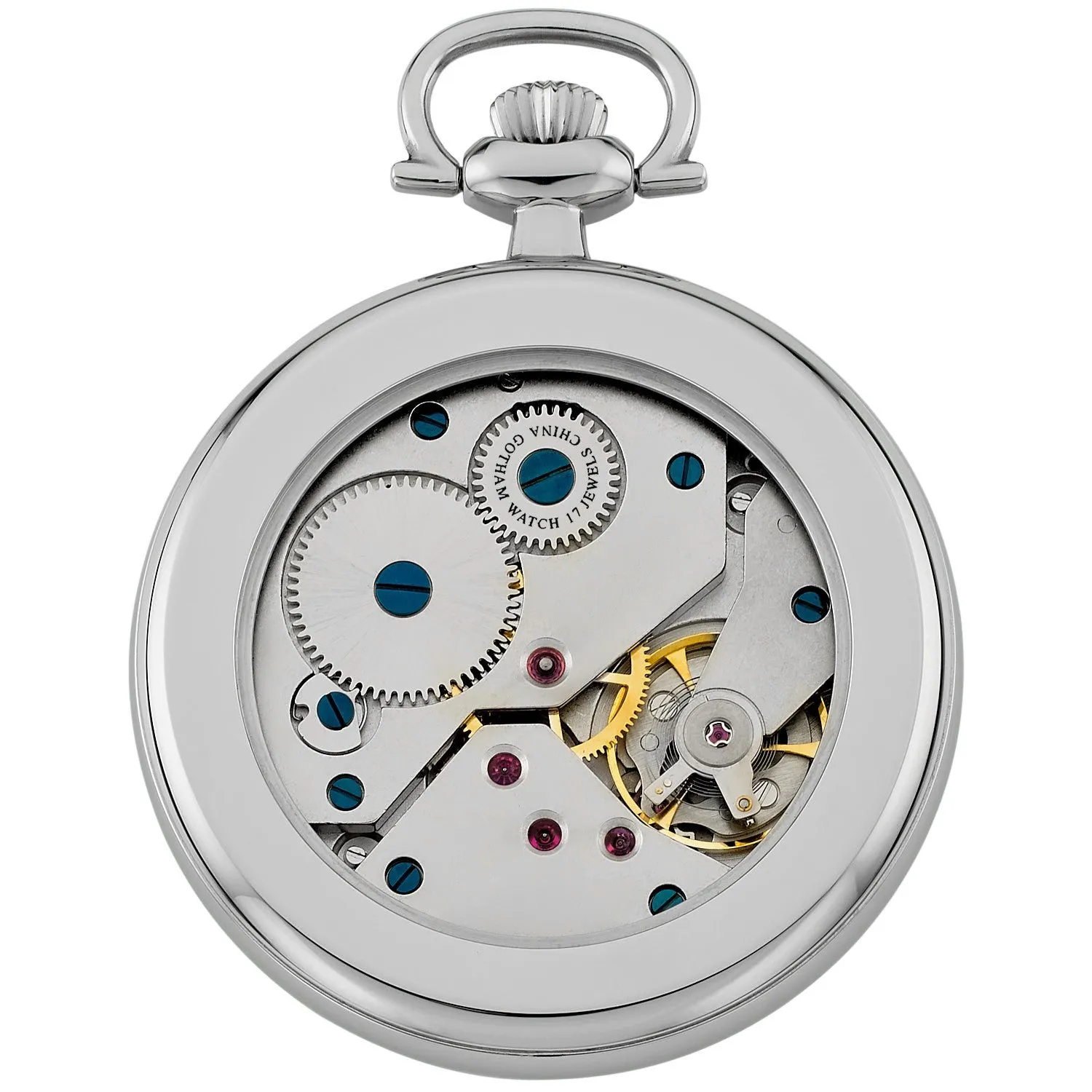 Gotham Classic Series Stainless Steel Open Face 17 Jewel Mechanical Hand Wind Pocket Watch # GWC14112SBU