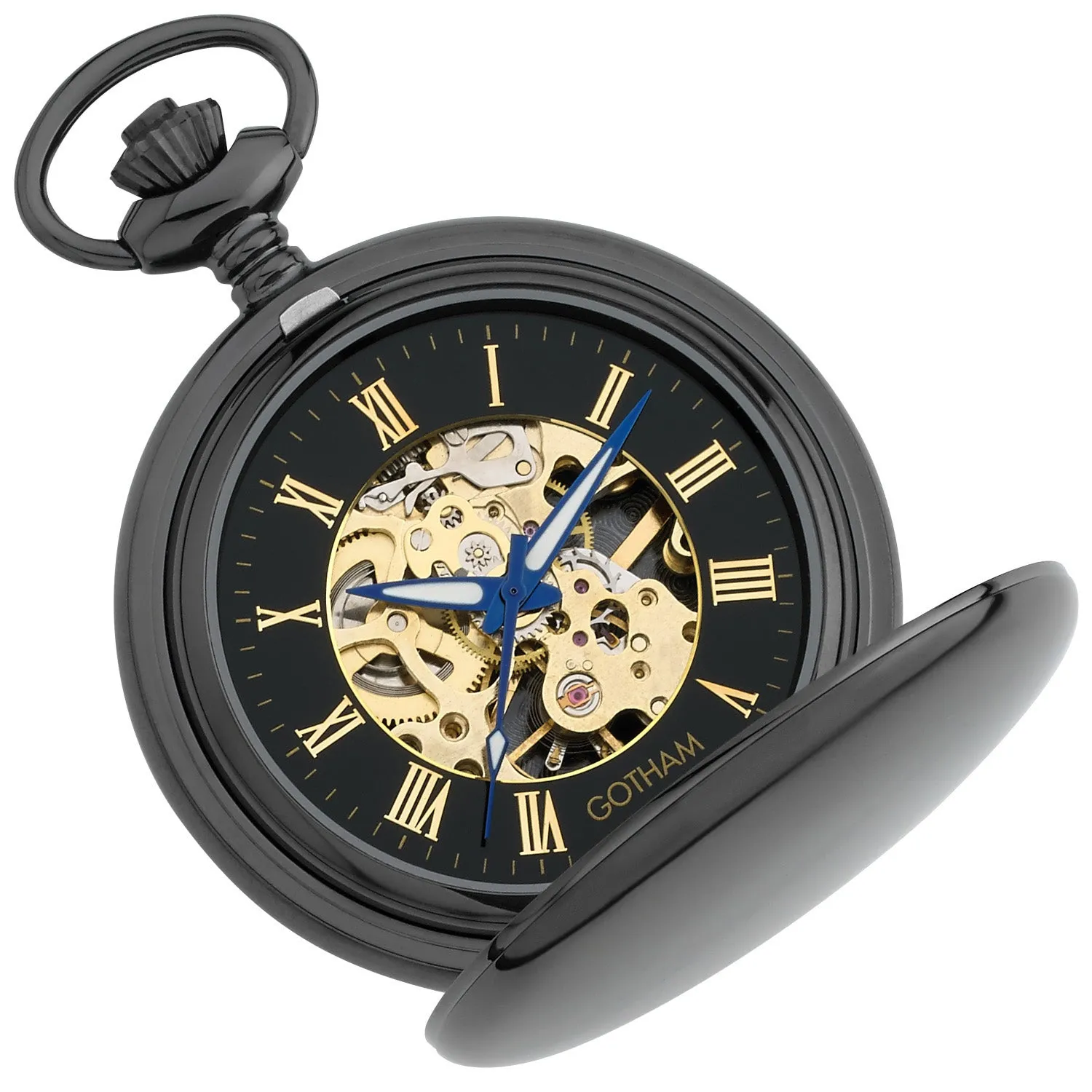 Gotham Men's Gun-Tone 17 Jewel Mechanical Double Hunter Pocket Watch # GWC14050BBK