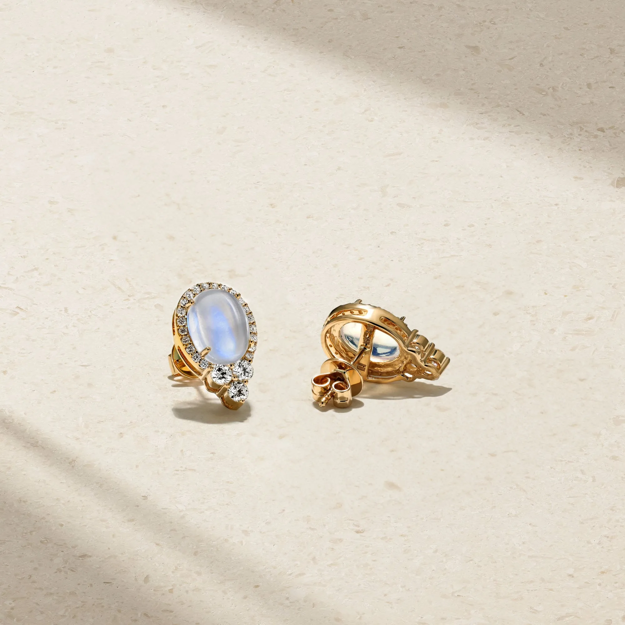 Grapevine Moonstone and Diamond Stud Earrings