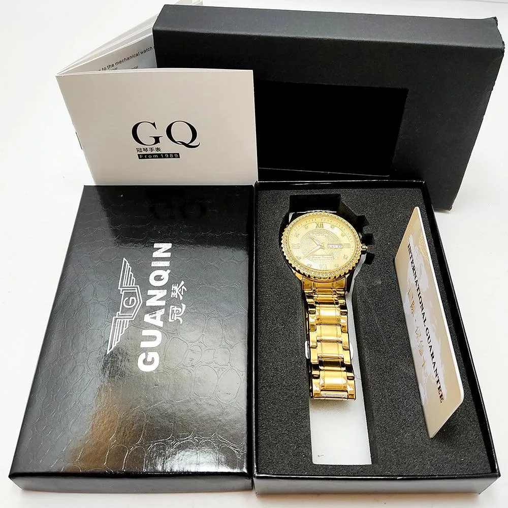 GUANQIN GOLD Luxury Branded Stainless-Steel Watch for Men