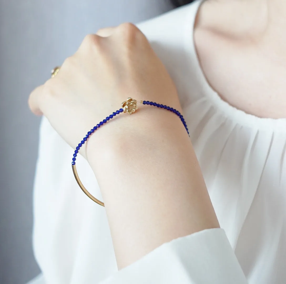 Half Bangle Lotus Lapis Spinel Bracelet