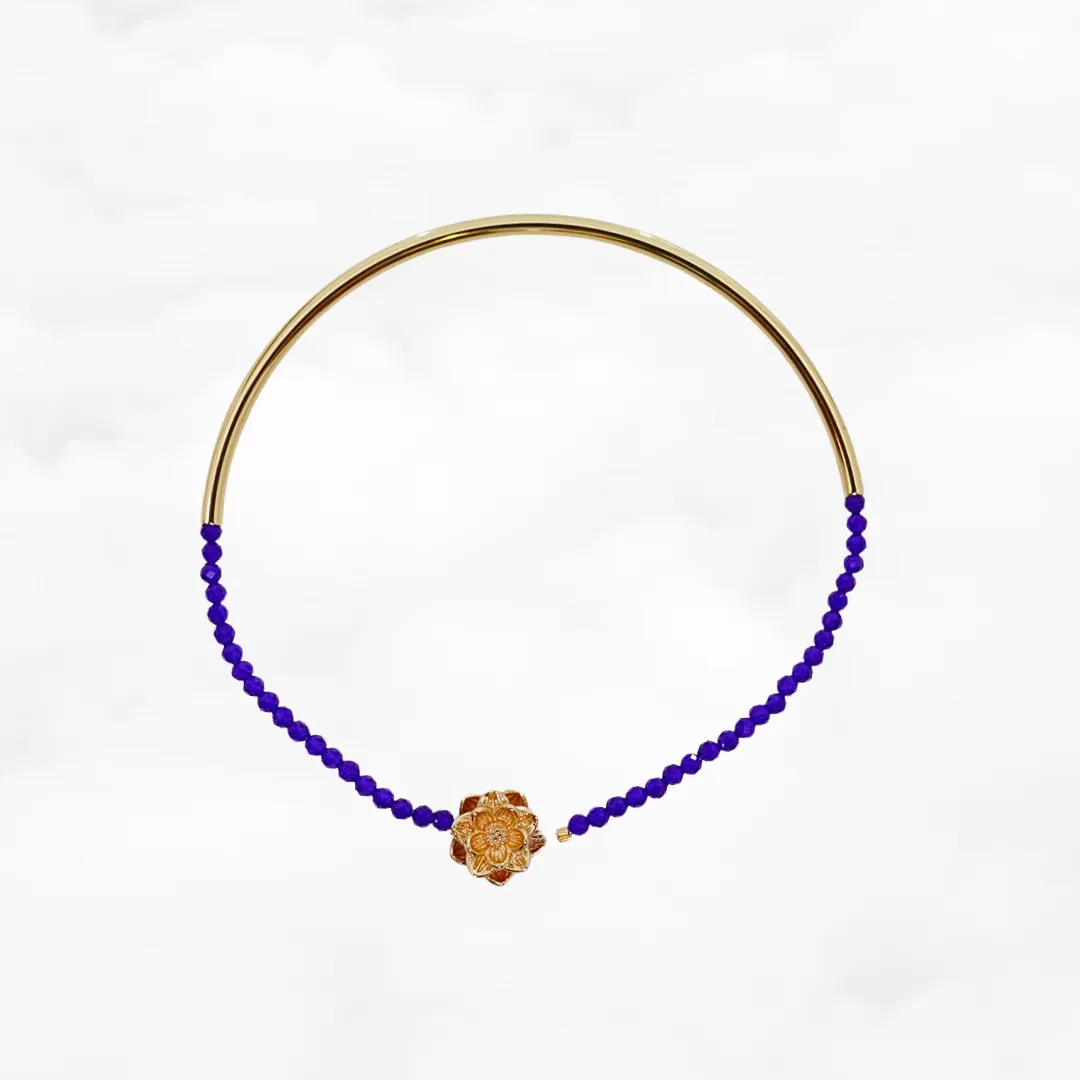 Half Bangle Lotus Lapis Spinel Bracelet