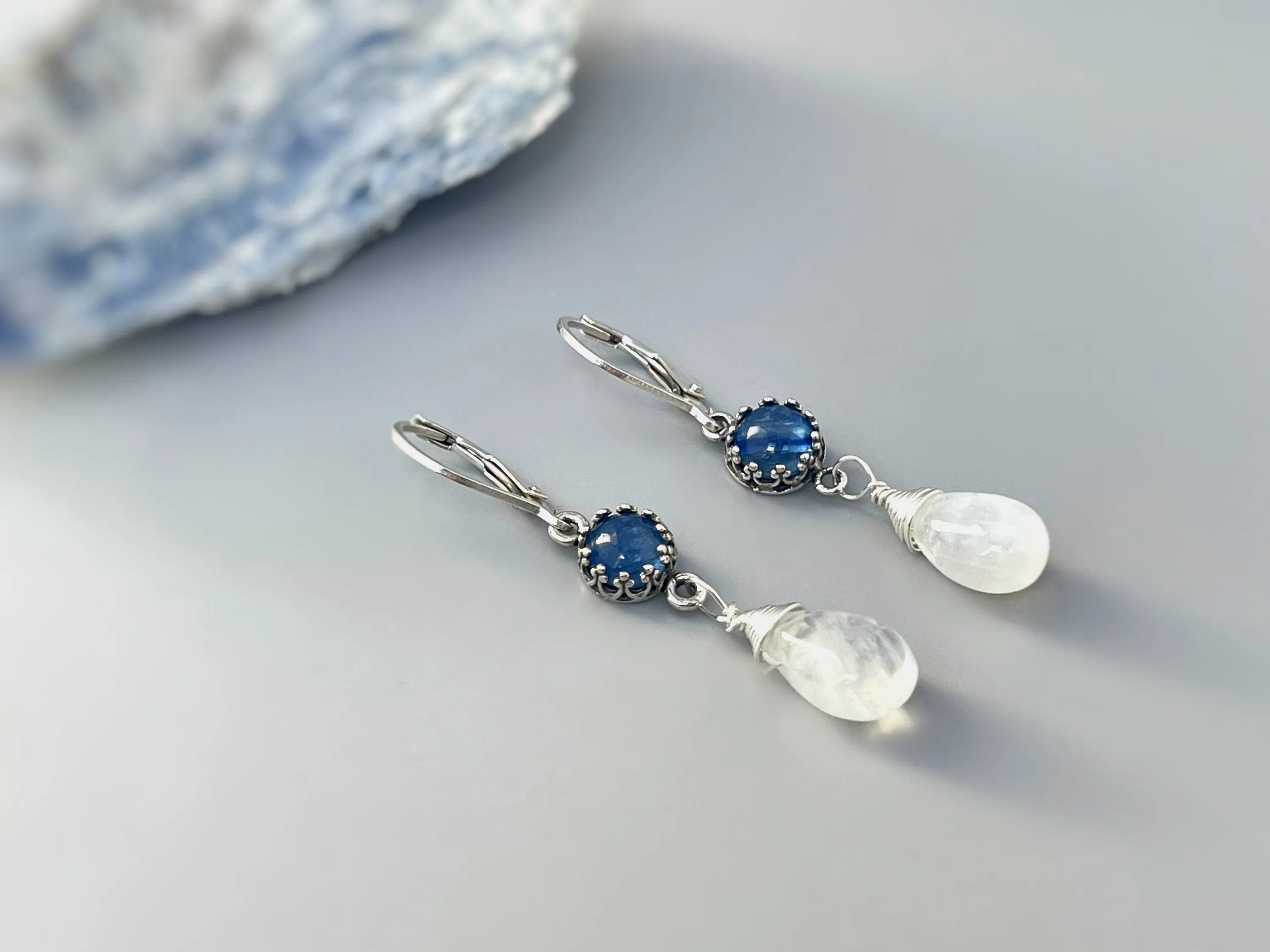 Handmade Blue Kyanite and Moonstone Earrings Dangle Handmade