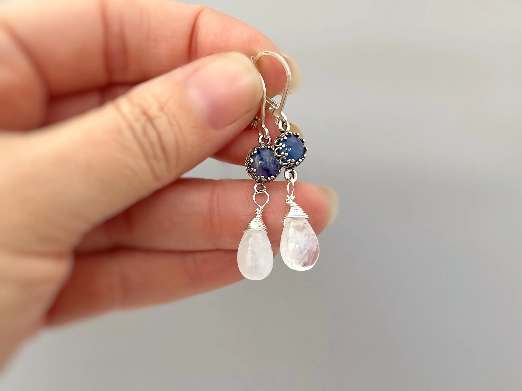 Handmade Blue Kyanite and Moonstone Earrings Dangle Handmade