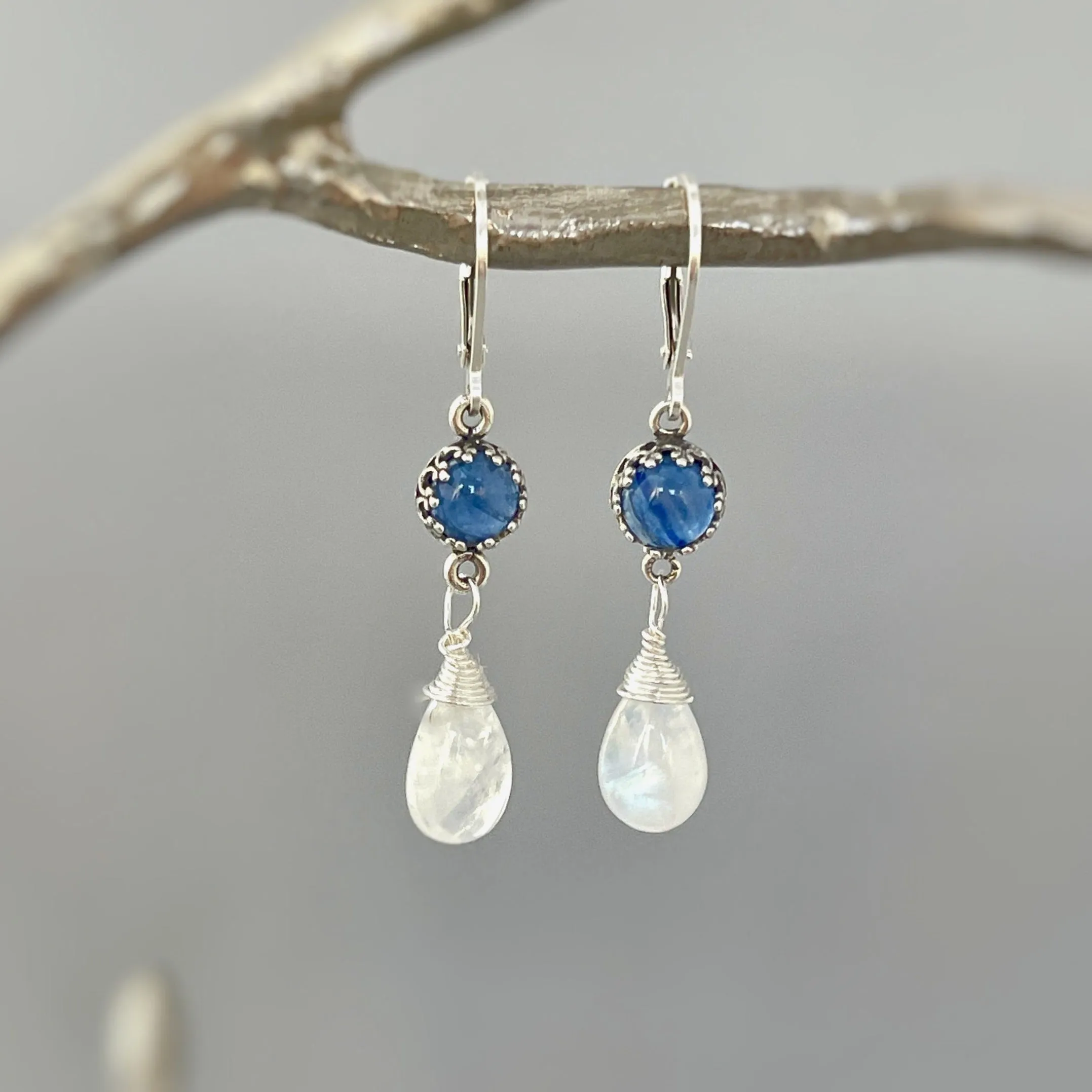 Handmade Blue Kyanite and Moonstone Earrings Dangle Handmade